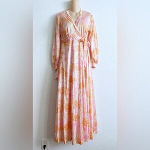 Vintage Miss Elaine Floral Pink Lingerie SMALL Peignoir Set Lace Nightgown Robe